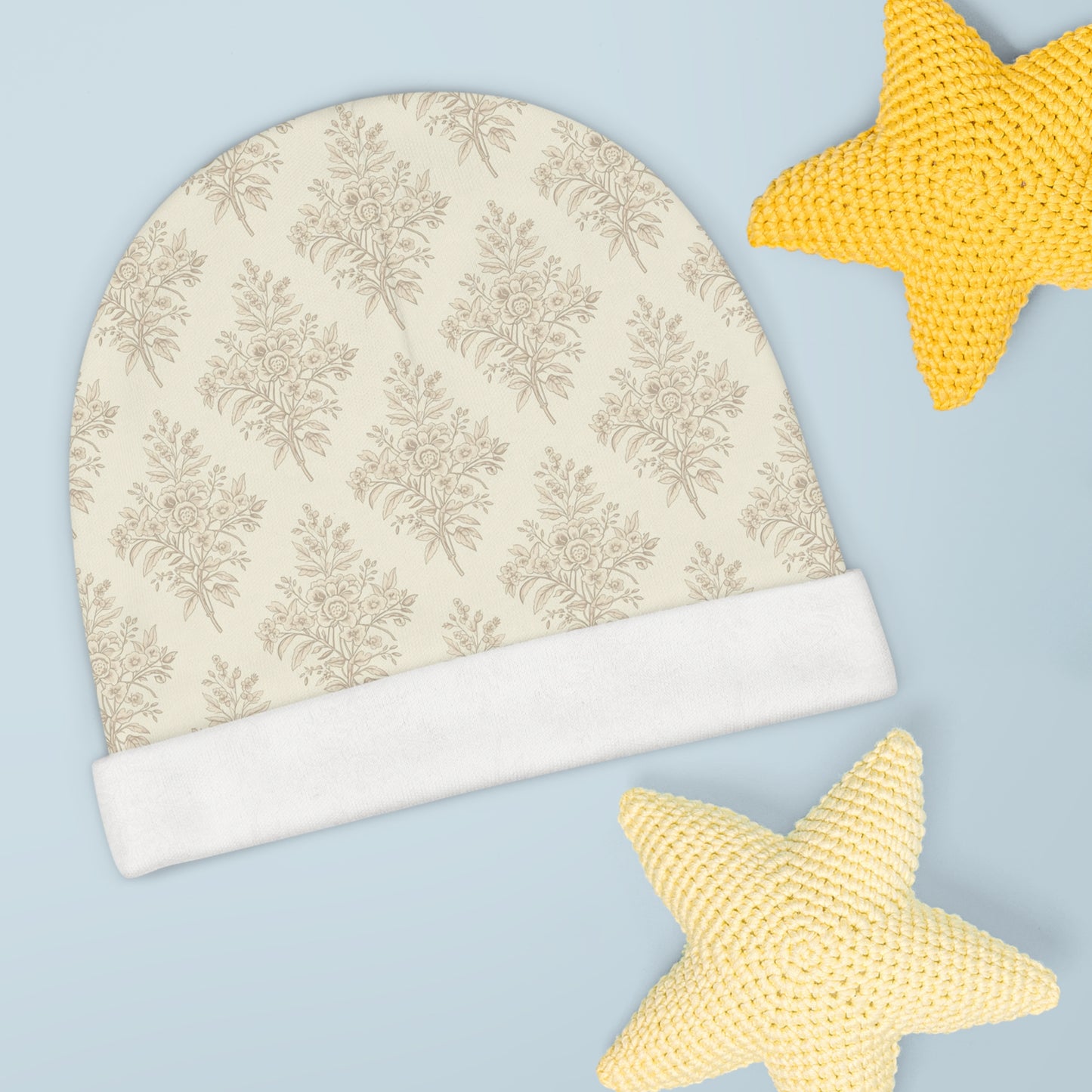 Heirloom Botanical Baby Beanie | Soft Neutral Floral