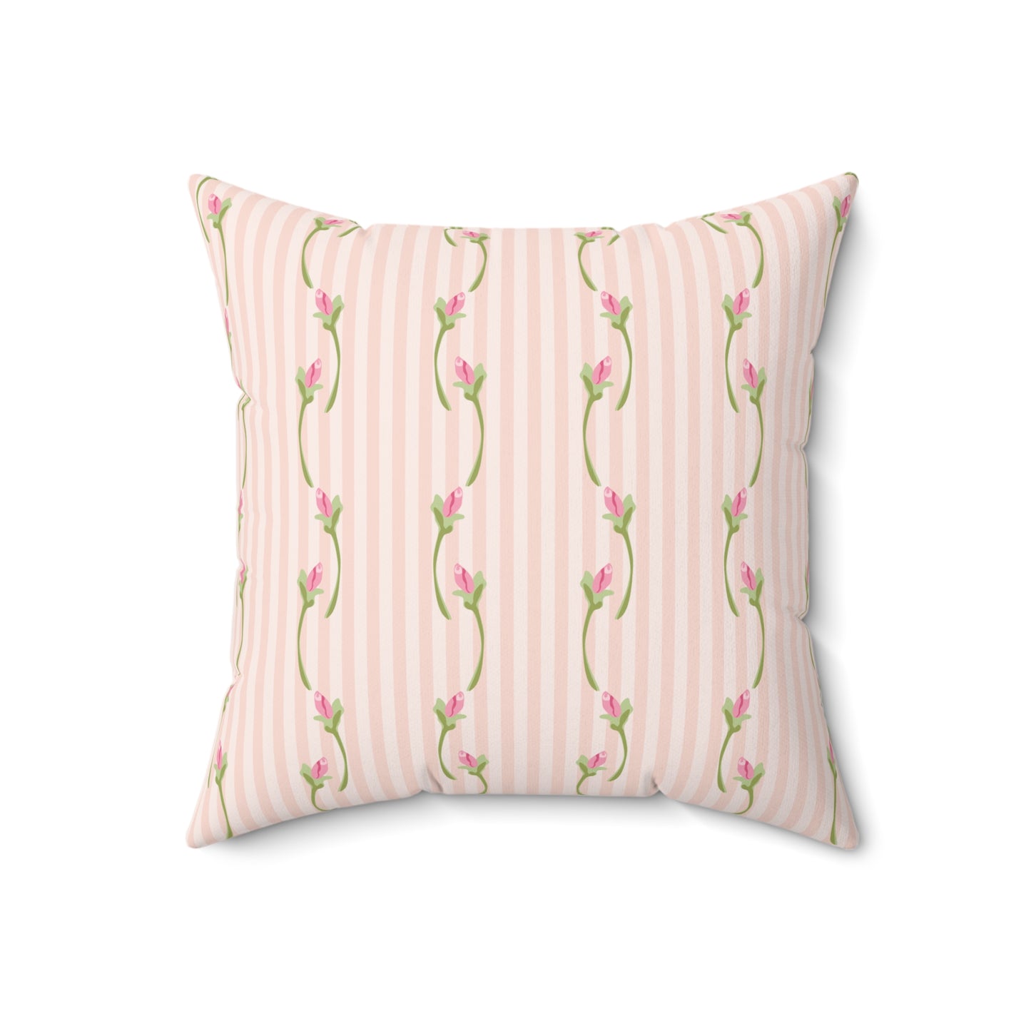 Pink Floral Stripe Throw Pillow — Vintage Rose Pattern Accent Cushion