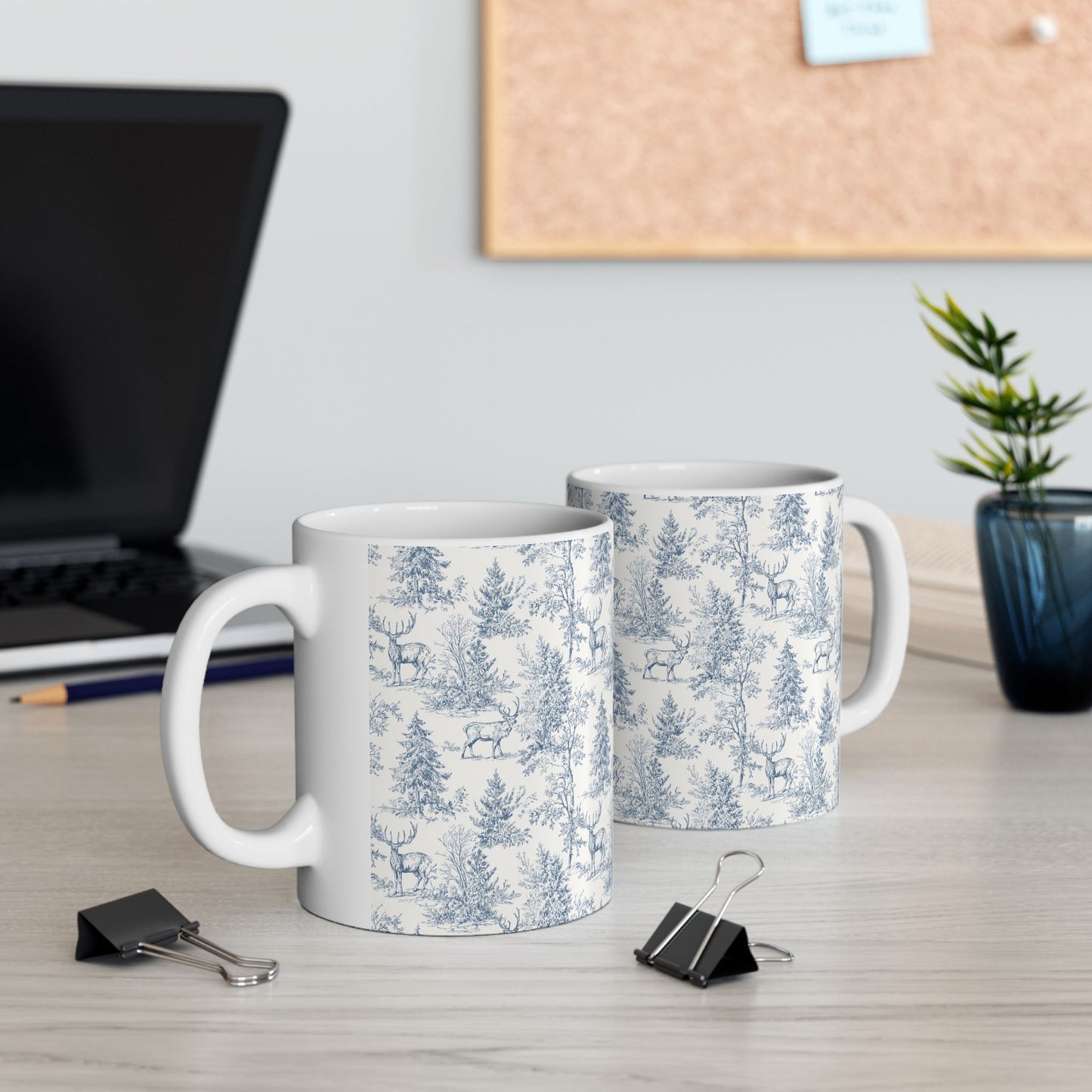 Peppermint’s Winterwood Tapestry Mug   Blue Toile Forest Pattern (11oz & 15oz)