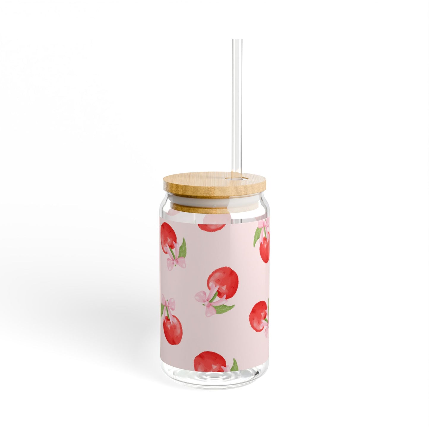 Cherry Blossom Sipper Glass — 16oz Fruit Patterned Tumbler with Straw