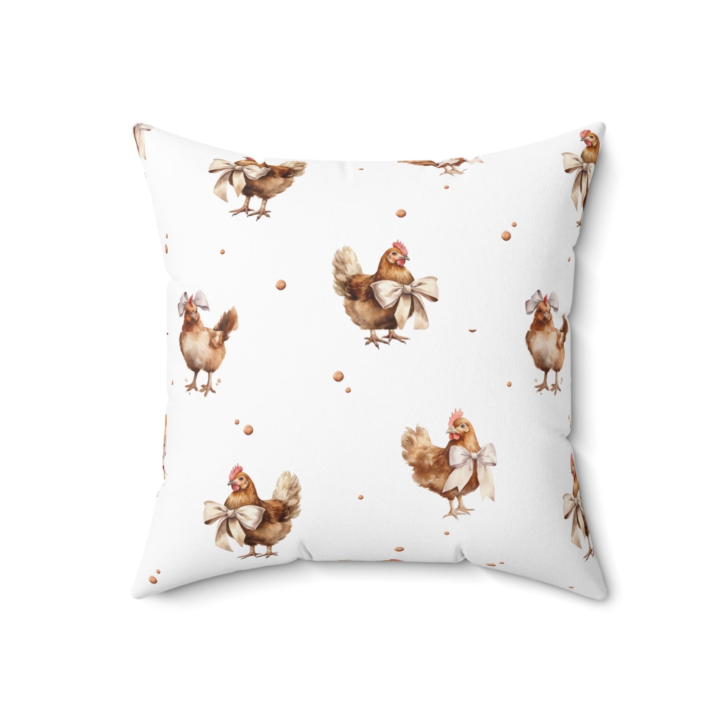 Farmhouse Chicken Decorative Pillow — Watercolor Hen & Pink Gingham Throw Pillow