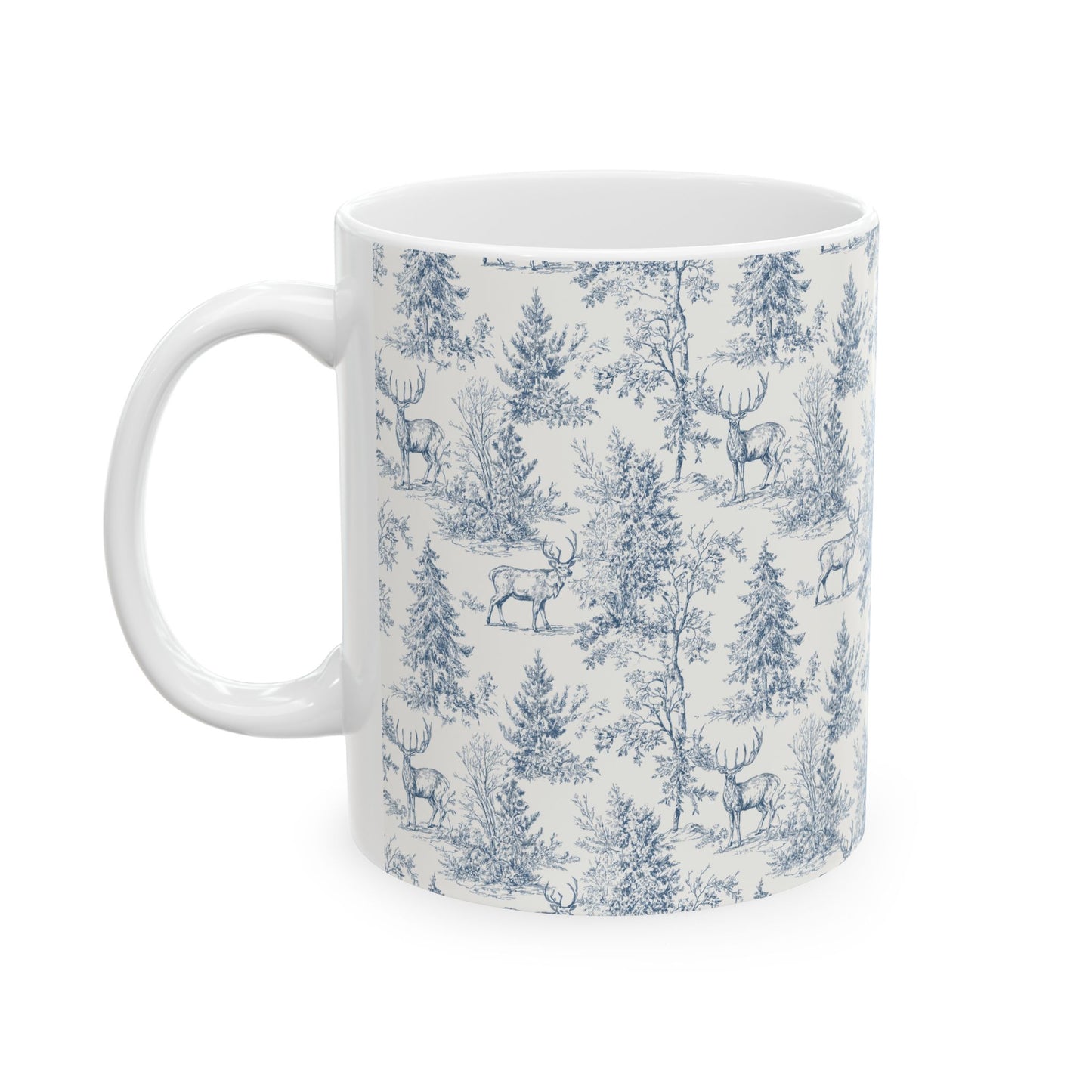 Peppermint’s Winterwood Tapestry Mug   Blue Toile Forest Pattern (11oz & 15oz)