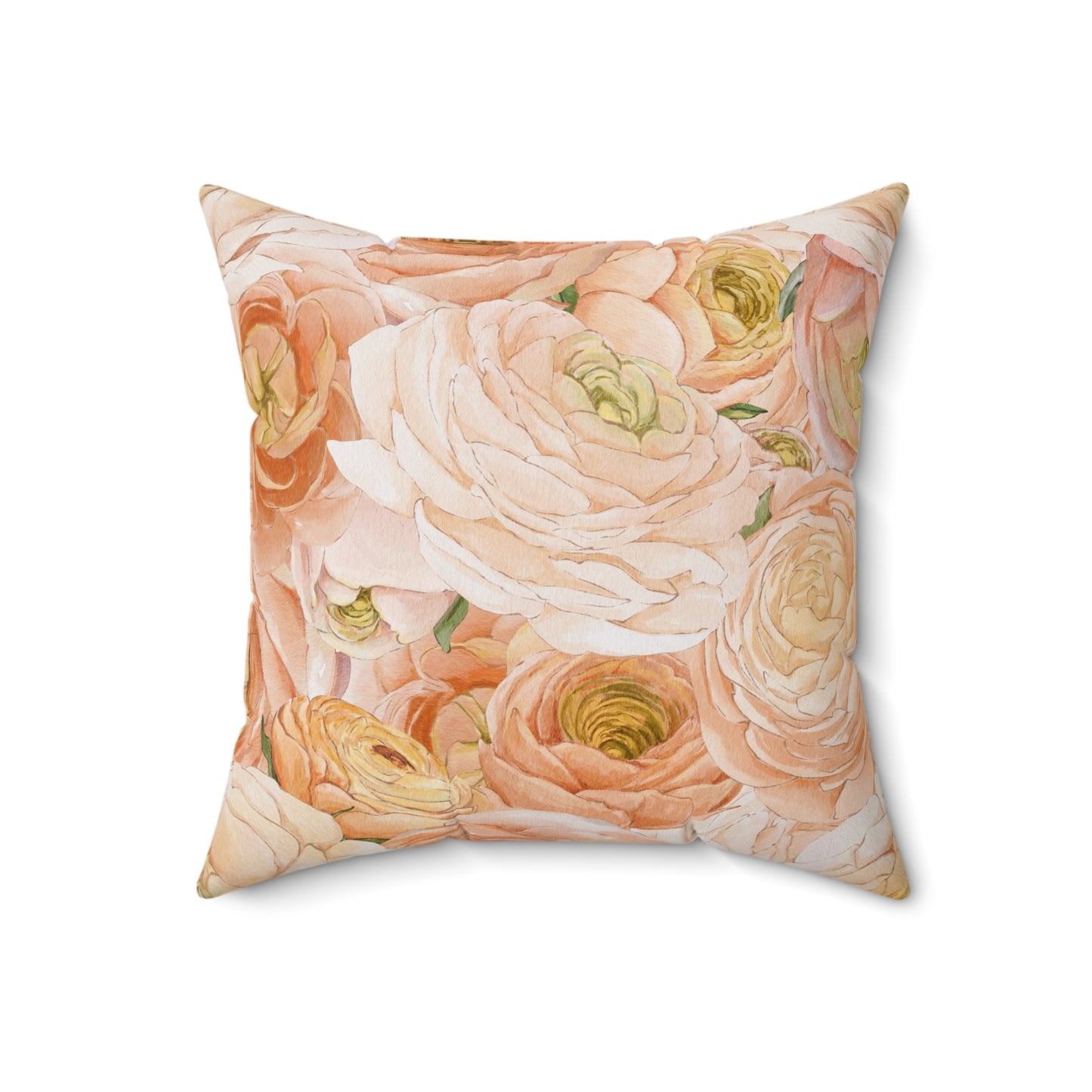 Ranunculus Floral Throw Pillow — Peach & Blush Square Decorative Cushion