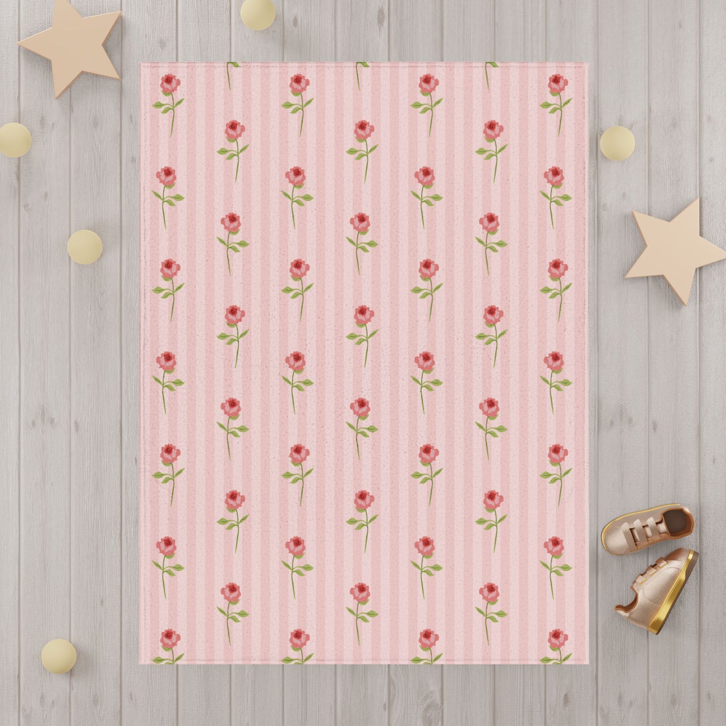 Pink Rose Stripe Toddler Blanket — Floral Baby Throw for Nursery & Gift