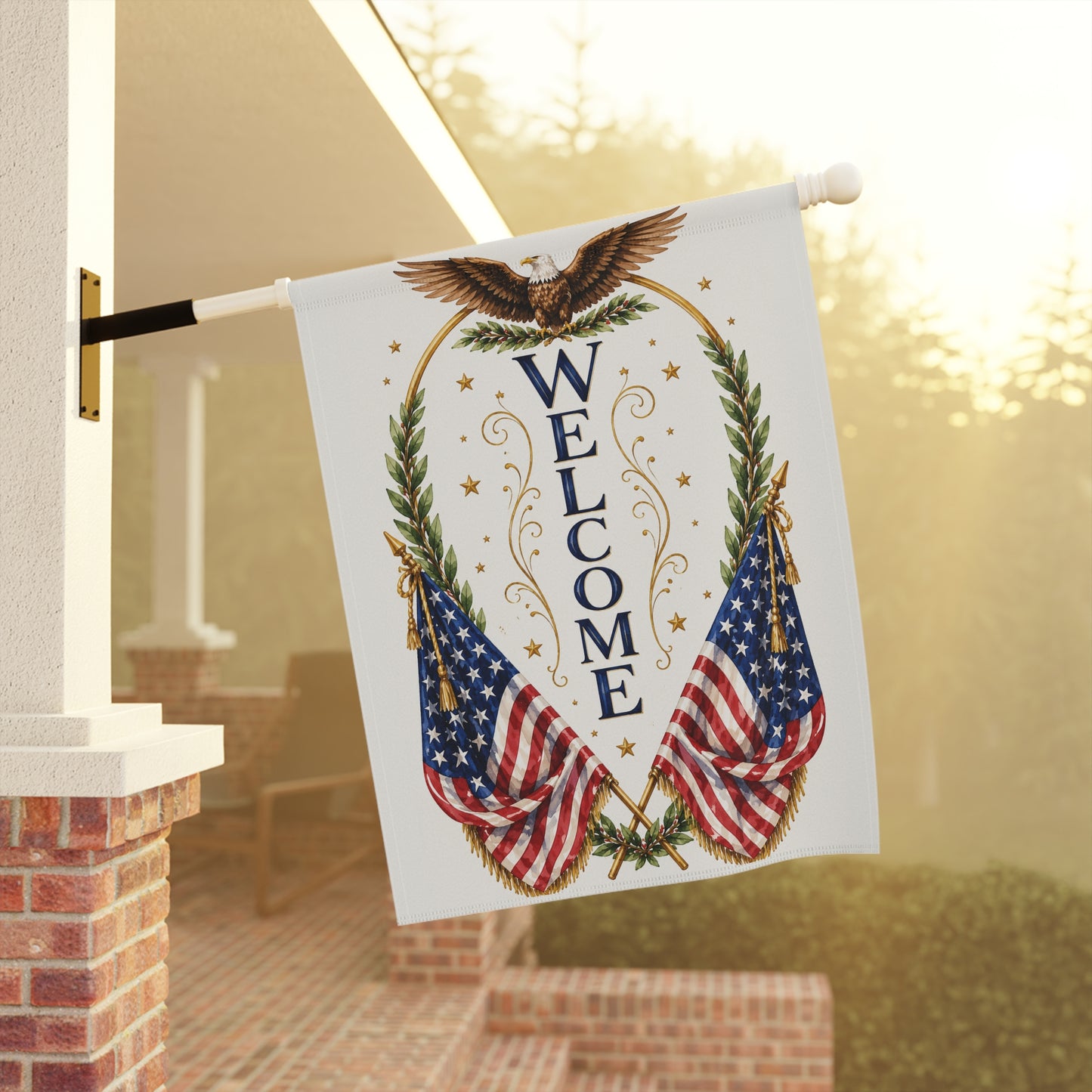 Welcome Patriotic Garden Flag — American Eagle & Flags House Banner