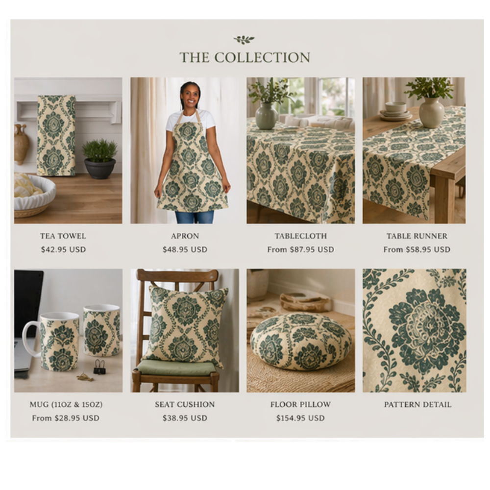 Verdant Medallion Tablecloth   Floral Damask Tablecloth — Green Vintage Medallion Pattern